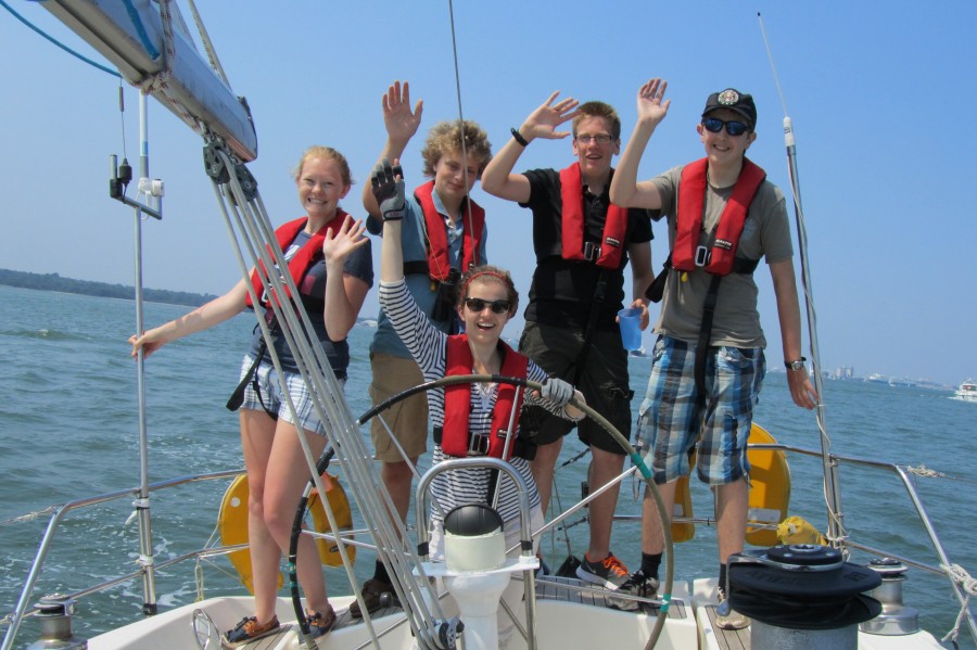 Teenagers on RYA Competent Crew Course