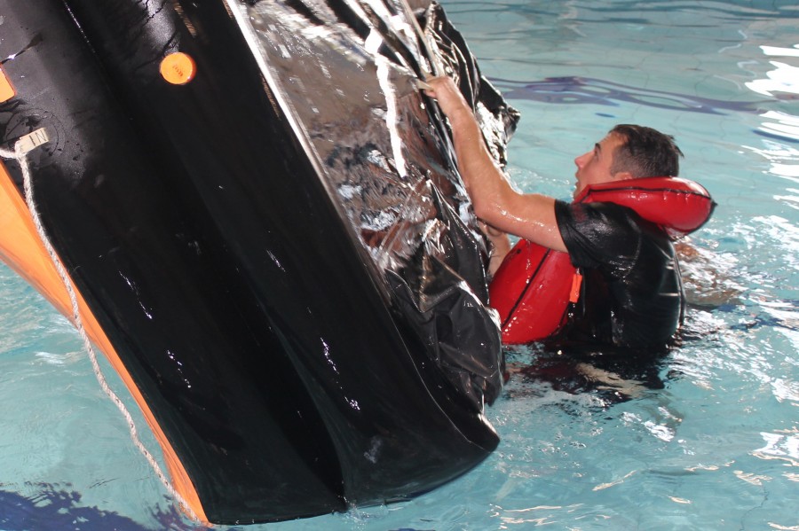 Basic Sea Survival Course - Righting a liferaft
